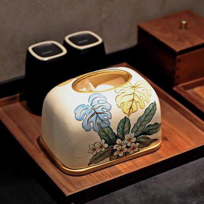 新中式ns意QZR抽纸盒陶创瓷摆抽纸盒家用中式客厅巾餐桌纸盒中国