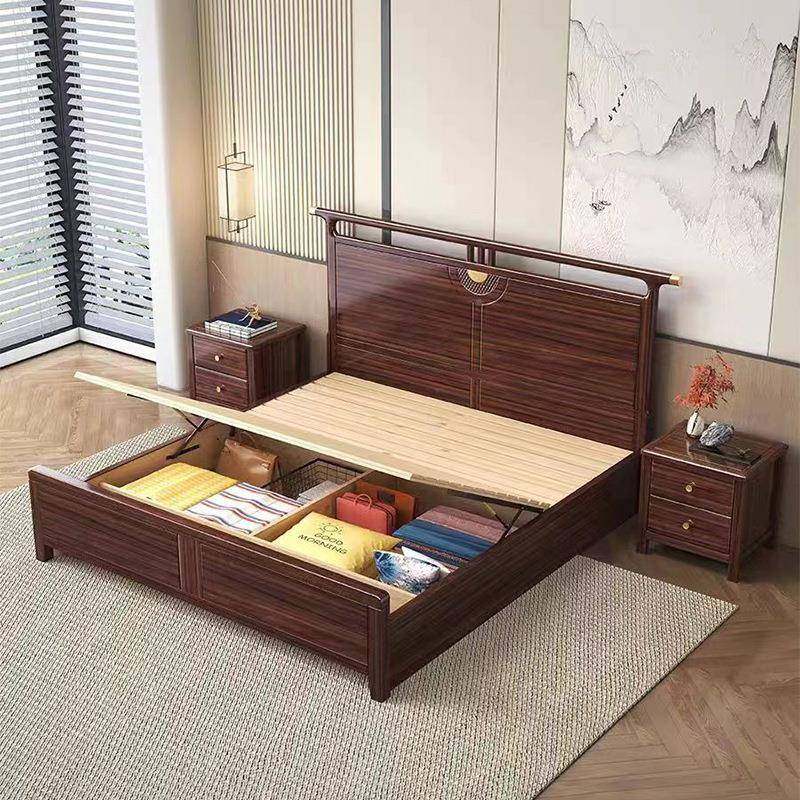 5新中式乌金木小实木床现代轻奢中户型室1.米1.8双卧人婚床YT8005