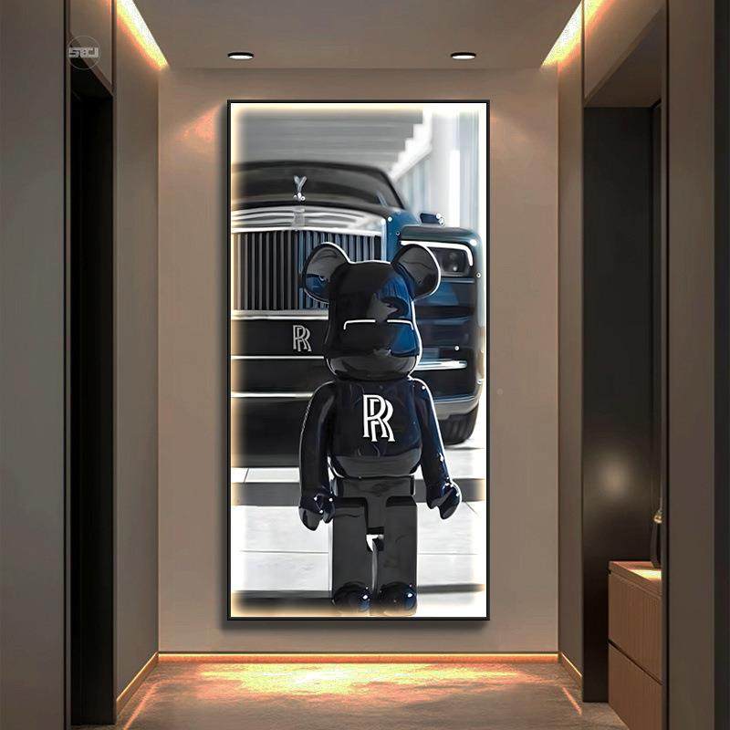 道客DQW熊光发kaws挂过画暴力晶瓷潮流装饰画卡通玄关厅led灯画氛