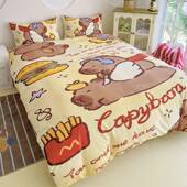 值卡皮巴拉豚四件套TCW高卡颜纯棉被套学生宿舍三件套儿童水通床