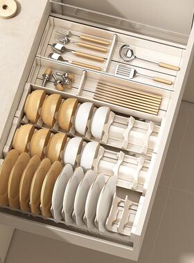 9碗V7T厨房盒抽屉收纳分筷隔内置RNQ橱柜内碗碟收纳架盘子收纳餐