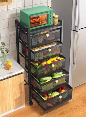 厨房物架7bkp2Rse抽屉防尘储物落地式蔬阳台储物架式菜带抽屉可移