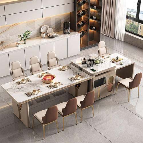 缩轻奢移岩板岛台餐桌可动磁多功459能可伸家用餐厅配电炉餐桌椅