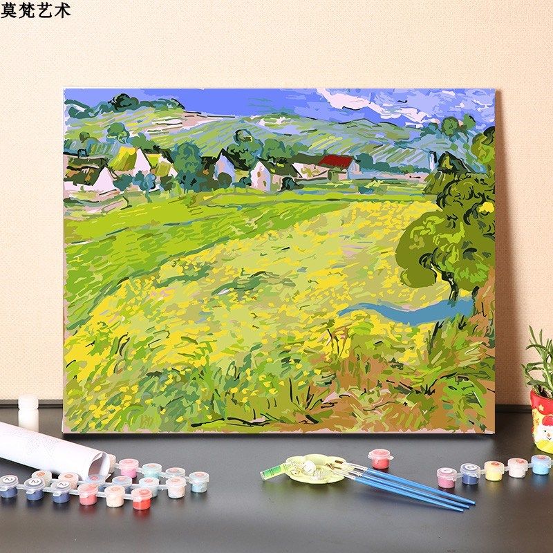 数字油画diy填充世界名画梵高手工填色麦田小镇风景装饰油彩画画