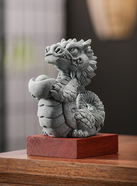 龙年吉祥物青砂石创意生肖摆件神龙送宝茶宠家居办公室桌面装饰品