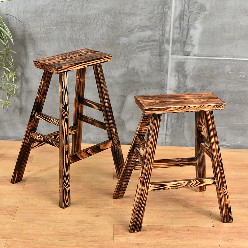 实木家用高脚吧台凳老式复古餐椅松木实木酒吧椅高腿椅子