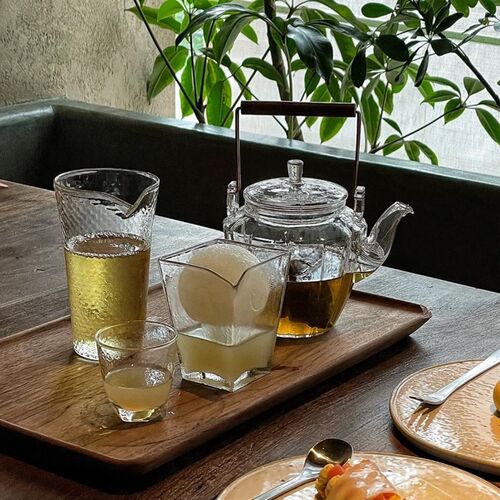 餐厅茶室耐高温高硼硅玻璃提梁壶茶具套装 玻璃公道杯品茗杯