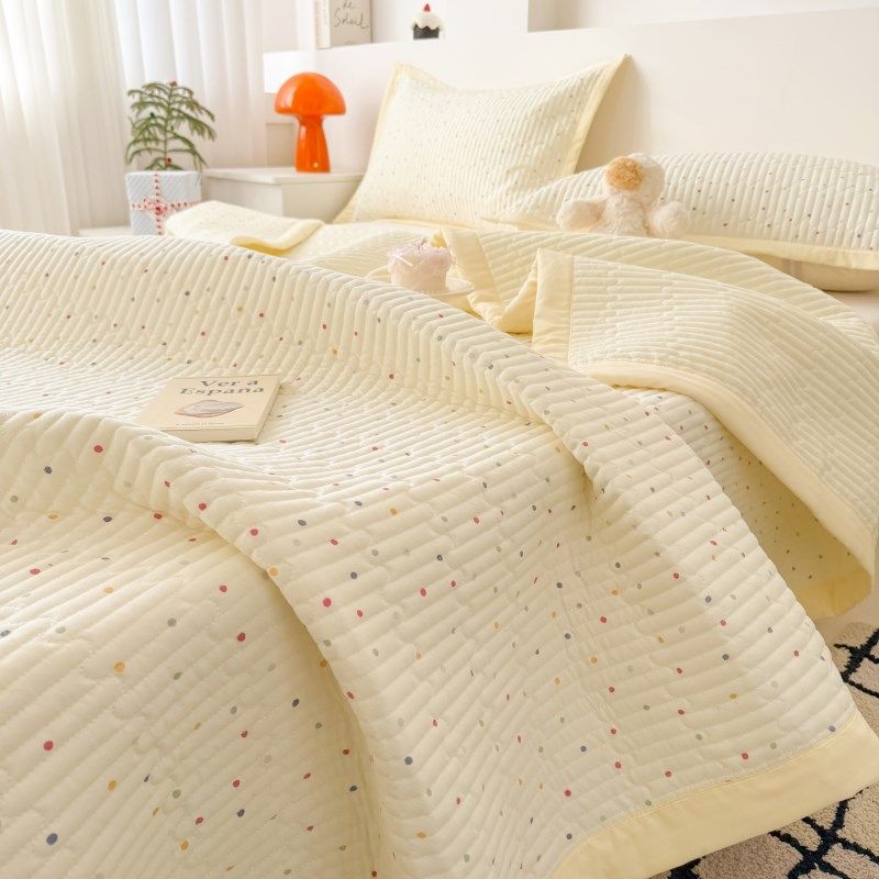 针织棉双层纱夹棉床盖单件2025新款床上床铺盖单加厚床单三件套