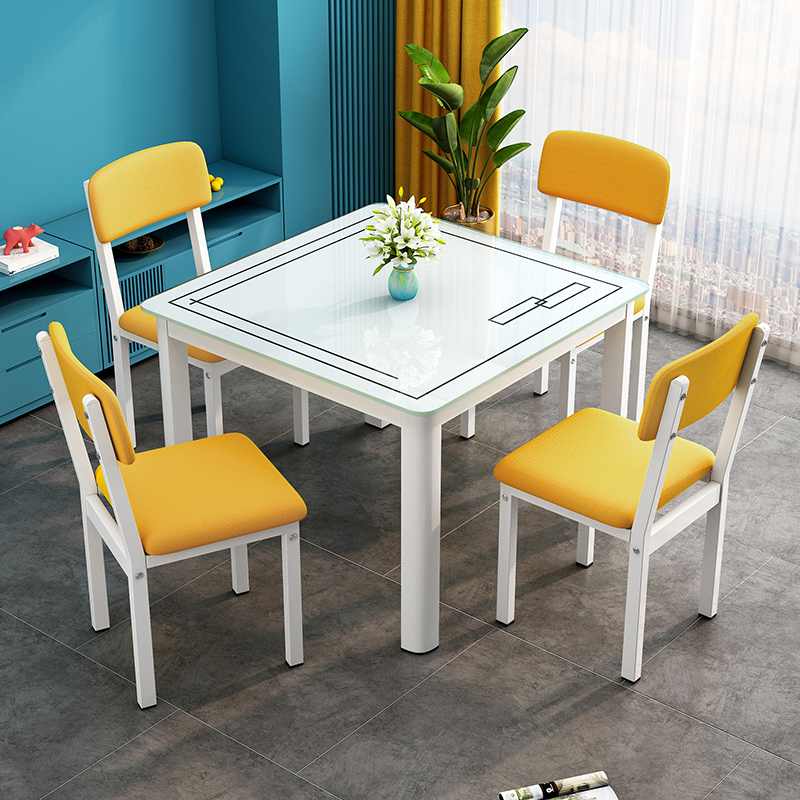 简约餐桌椅现代出租房四方桌子正方形家用小户型钢化玻璃餐桌