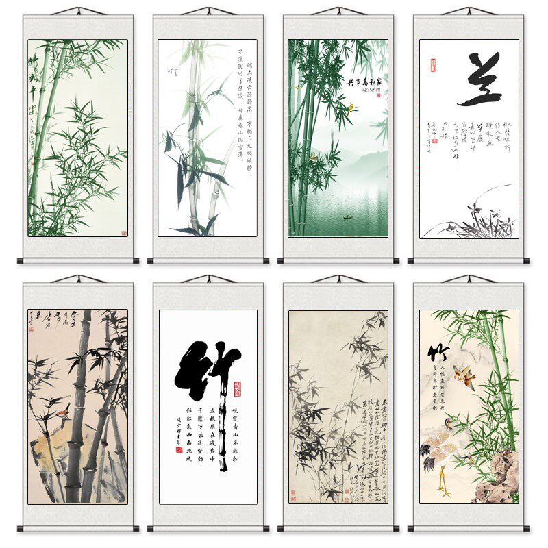 国画翠竹锦鸡 锦鸡牡丹 丝绸卷轴挂画 客厅办公装饰 小礼品送老外