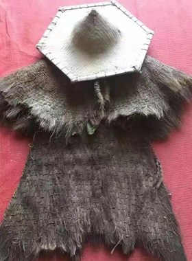 民俗老物件老旧斗笠蓑衣帽农家乐装饰棕衣棕雨披饭店装饰怀旧摆件