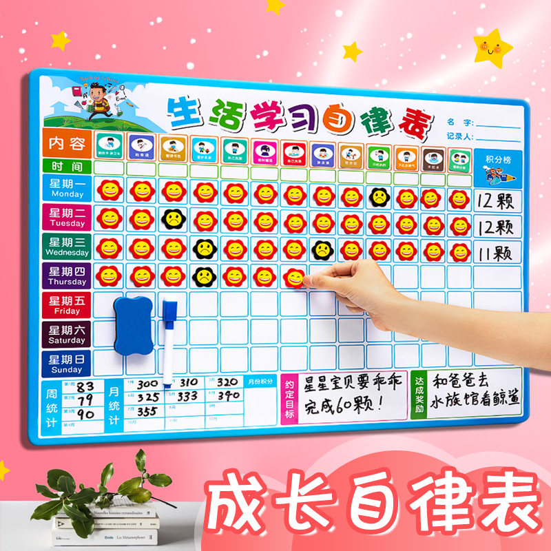 儿童成长自律表墙贴磁力可移除不伤墙小学生奖励好习惯表现积分记