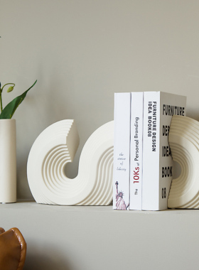 法式波浪纹陶瓷书档花瓶组合客厅电视柜艺术摆件奶油风高级感装饰