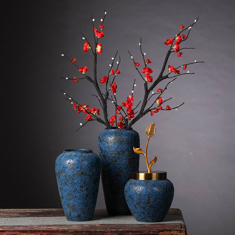 复古陶瓷花瓶客厅仿真花插花器台面家居装饰玄关侘寂风粗陶摆件