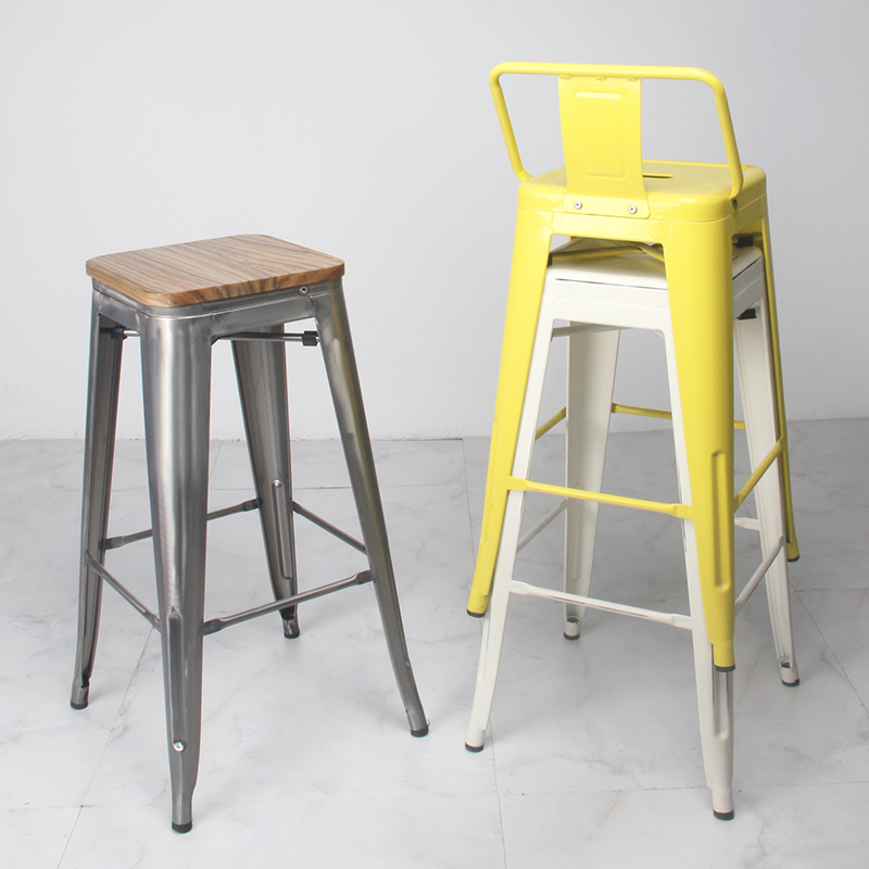 酒吧椅 凳子简约现代工业铁艺靠背咖啡厅高脚吧台椅子候位 铁皮凳