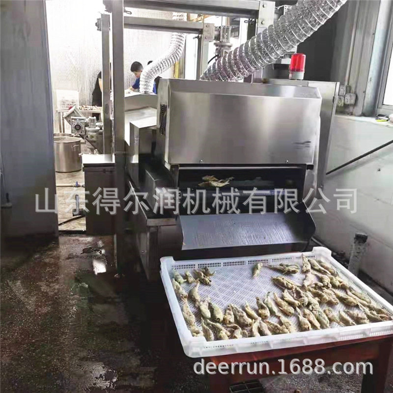 裹浆草鱼块油炸流水线 新型肉丁裹粉油炸机 不粘网带 自动除渣型