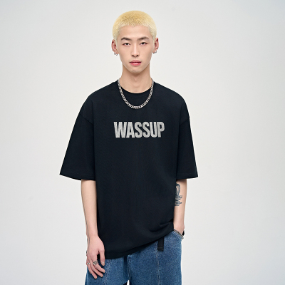 WASSUP字母印花短袖T恤男女夏季简约宽松半袖百搭纯棉潮牌上衣ins