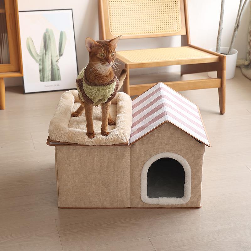 双层猫窝冬季保暖封闭式猫咪屋可折叠宠物窝猫抓板可拆卸猫咪别墅