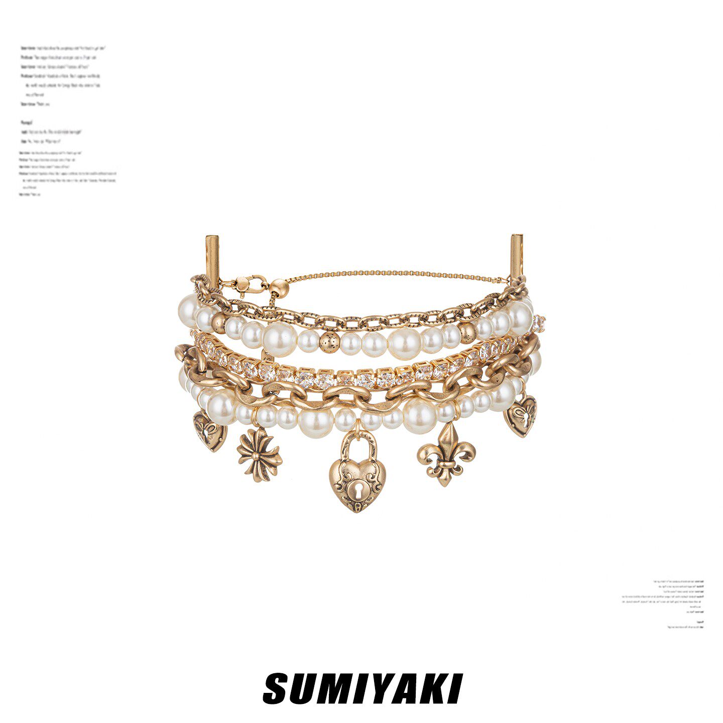 SUMIYAKI 爱锁芯系列珍珠爱心吊坠手链多层叠戴手串
