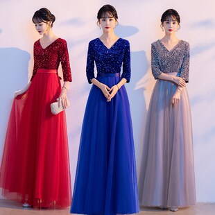 大合唱演出服女新款长裙舞台演出服装合唱团成人比赛指挥朗诵礼服