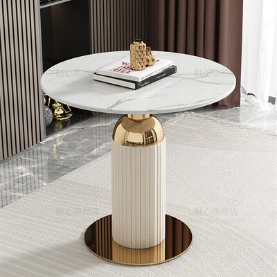 轻奢岩板洽谈桌商务会客区桌椅组合售楼处休息区接待专用小圆桌子