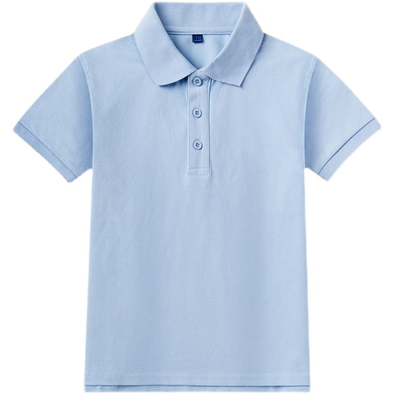 儿童短袖t恤纯棉童装夏款浅蓝色男童polo衫翻领中大童小学生校服