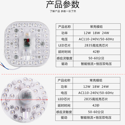 声控led楼道感应吸顶灯板家用220V超亮楼梯灯芯声光控走廊一体灯