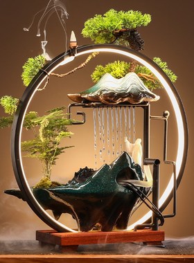 招财流水摆件创意喷泉家居玄关客厅雾化加湿办公室茶桌面开业礼品