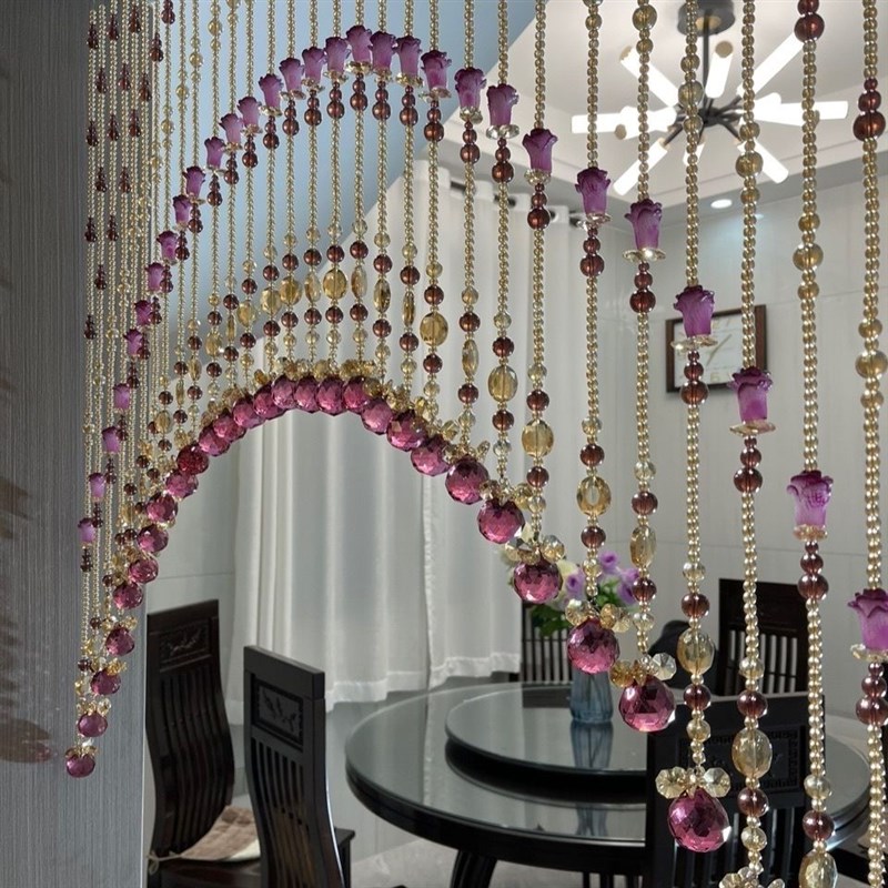 新款酒红色高档款水晶珠帘网红家用客厅过道卧室卫生间免打孔门帘