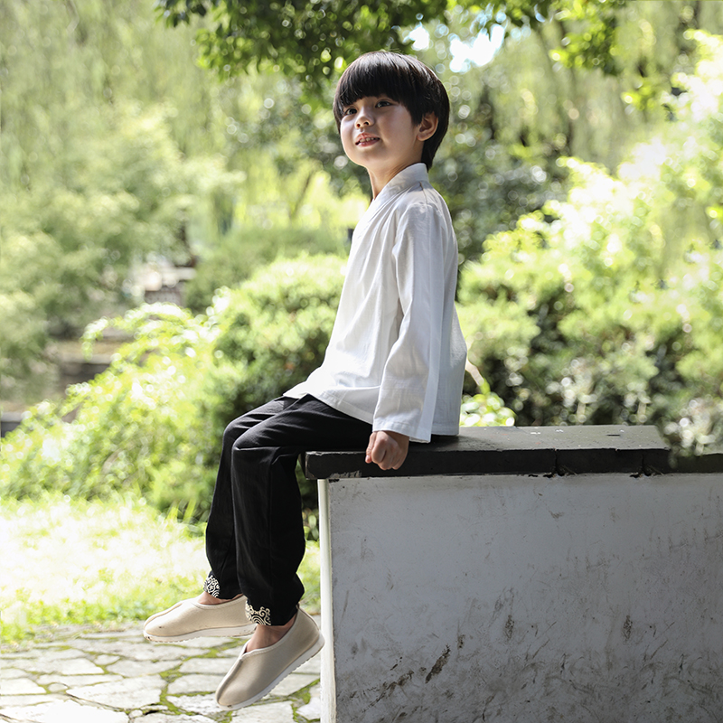 儿童汉服童装宝宝古装女童白色交领打底中衣纯棉长袖上衣系带内搭
