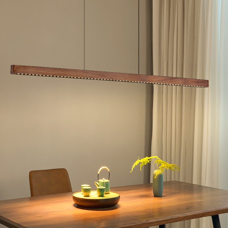 长条餐厅吊灯创意新款胡桃木护眼极简饭厅灯新中式茶室一字餐桌灯
