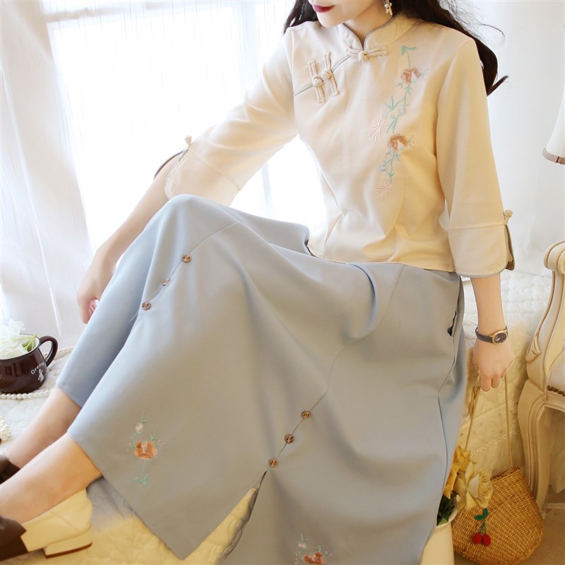 民国风复古女装改良汉服女中国风两件套学生装唐装女旗袍民族服装