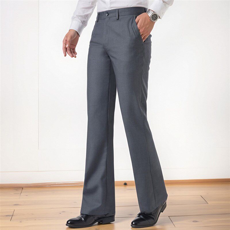 秋冬季高档微喇裤子男士垂感直筒宽松阔腿裤商务男装大脚休闲西裤