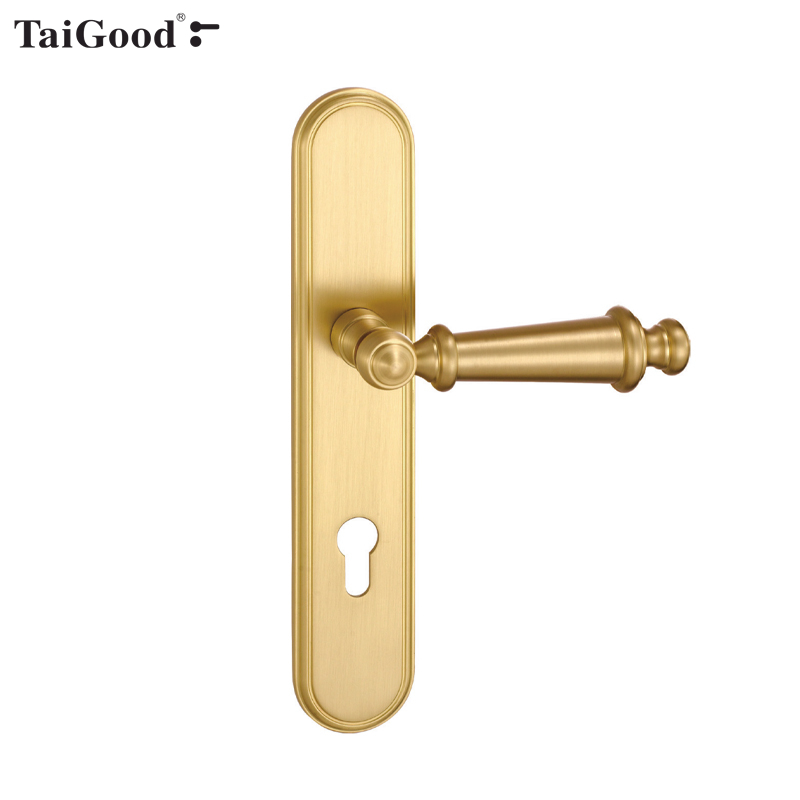 世连泰好卧室内门房间门锁美式黑色全纯铜实木门把手金色静音门锁