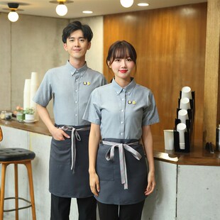 高端服务员工作服短袖夏季衬衫咖啡奶茶店快餐厅酒店定制衬衣男女