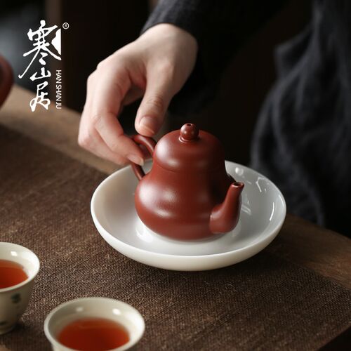 寒山居玉白瓷壶承陶瓷干泡盘壶托花瓣型养壶垫仿古干泡台茶点果盘