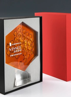 威弗列德新款琉璃奖牌奖盘定制活动颁奖纪念品团队协作蜂巢奖杯