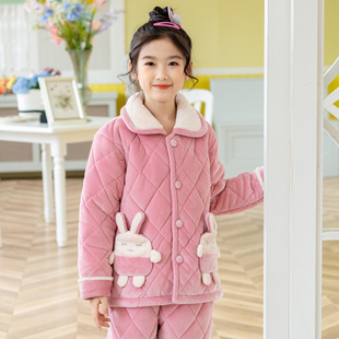 女童睡衣冬季加厚儿童家居服加绒中大童秋冬夹棉法兰绒宝宝居家服