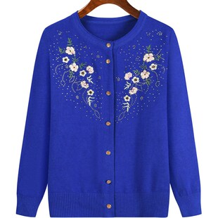 奶奶装秋款毛衣老年人女妈妈长袖针织开衫老人冬天衣服老太太外套