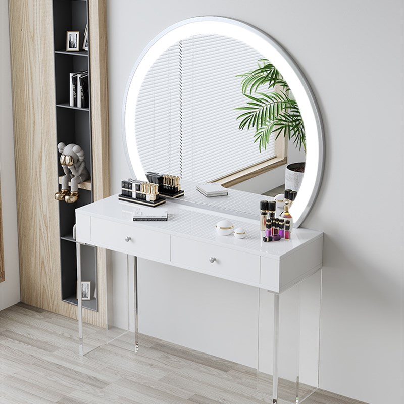 悬浮压克力化妆台带灯婚纱摄影店化妆台美容院彩妆专用理髲店镜台