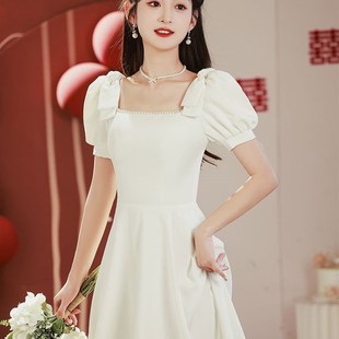 法式小礼服平时可穿夏季连衣裙订婚领证登记小白裙高级感日常礼服