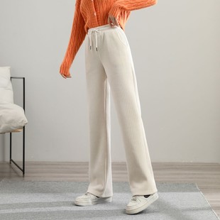 雪尼尔阔腿裤女高中初中学生加长秋冬季加绒加厚裤子高个子休闲裤