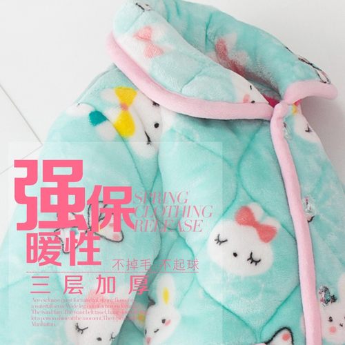 秋冬季儿童珊瑚绒睡衣夹棉加厚款男童女童宝宝小孩法兰绒男孩套装