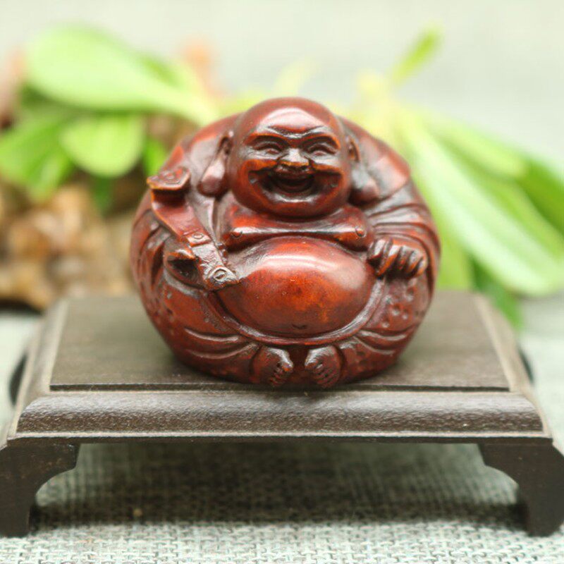 陈雕匠黄杨木雕把玩汽车摆件礼品创意手工包邮寿星弥勒佛一团和气