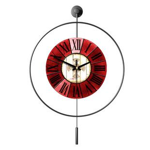 铁艺挂钟带钟摆英钟家用客厅时钟卧室钟表挂表挂墙壁挂式石英钟