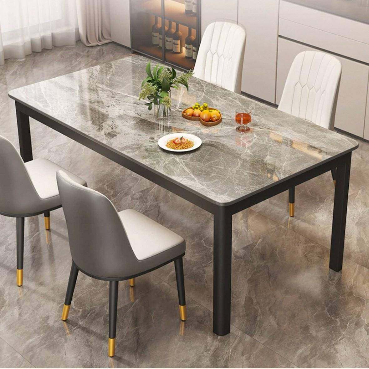 岩板餐桌小户型现代简约家用长方形餐厅饭桌轻奢大理石餐桌椅组合