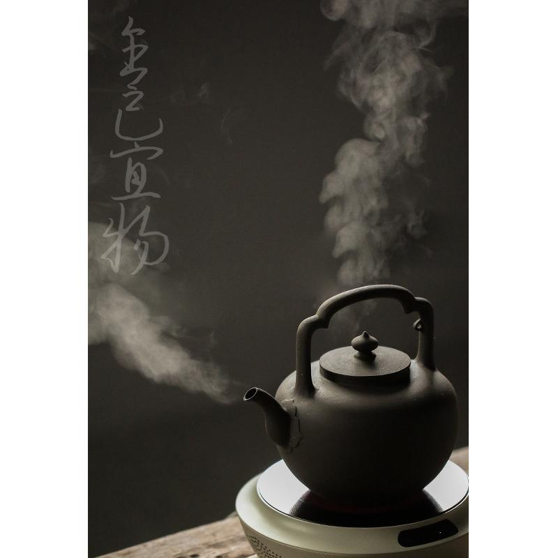 紫砂陶泥纯手工紫泥电陶炉烧水明火煮茶壶提梁茶壶可养吴经耐高温
