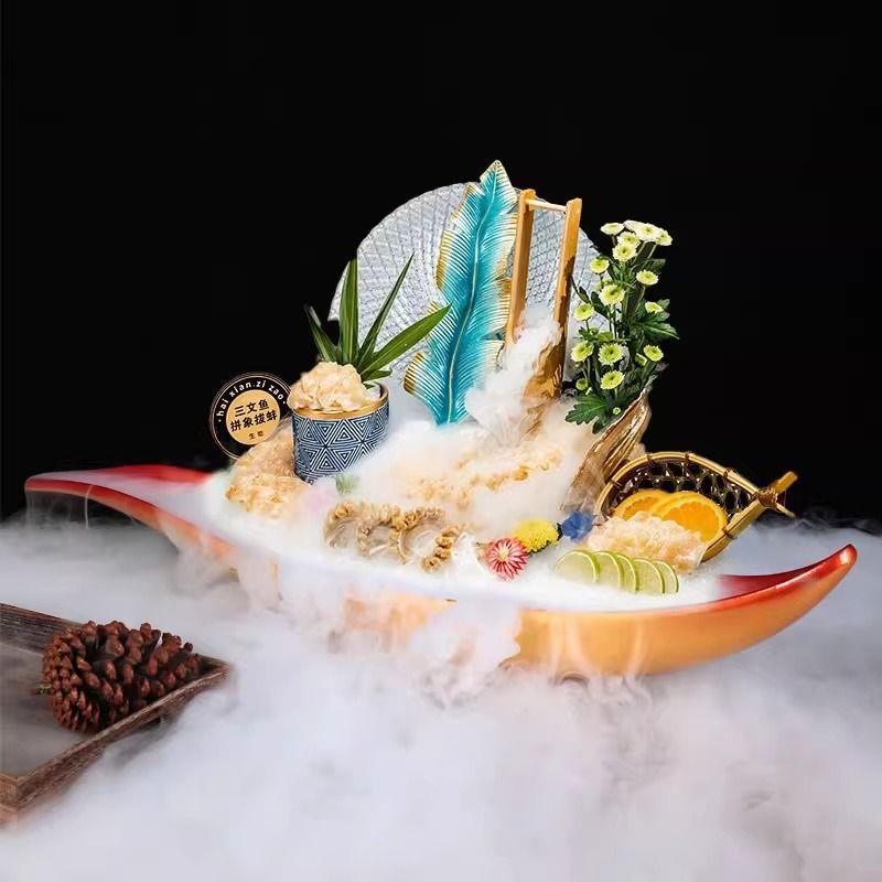 高端三文鱼刺身盘冰盘创意海鲜姿造餐具深海鱼雕海鲜火锅日料专用