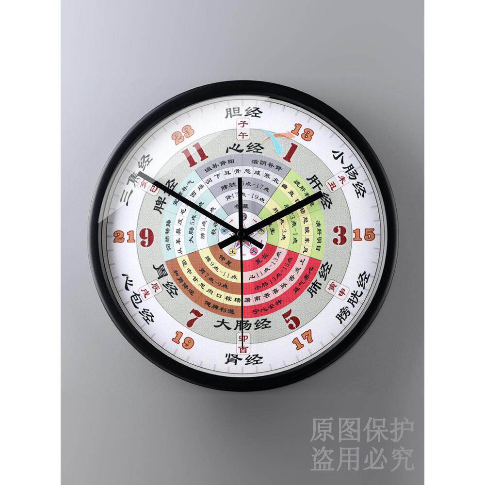 新中式子午流注钟表养生挂钟美容院中医十二时辰经络静音时钟挂墙