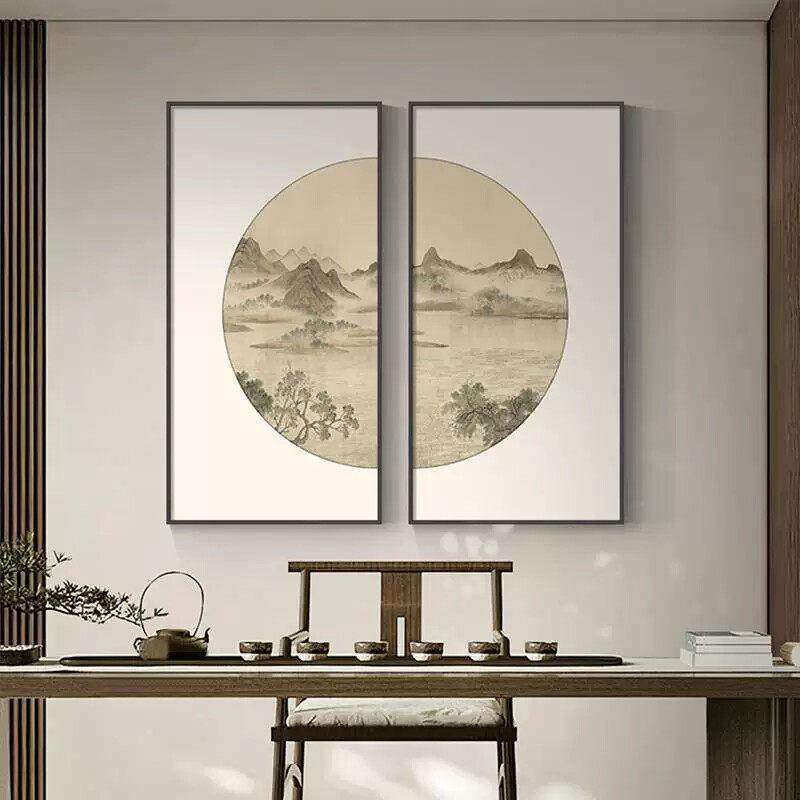 入户玄关装饰画新中式茶室客厅沙发背景墙挂件壁画书房山水国画